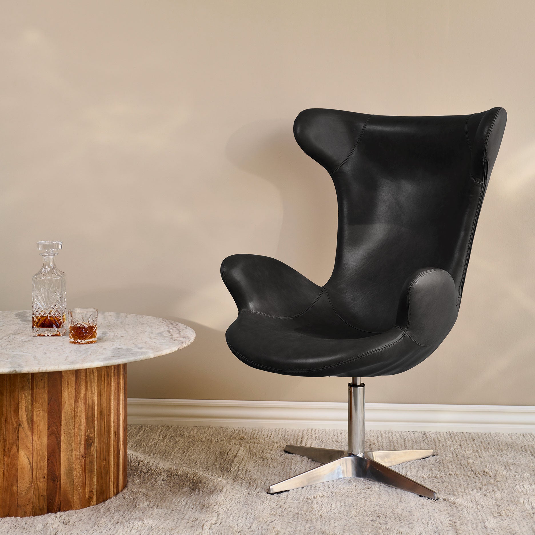 Victor loungestol læder m. chrome drejesokkel